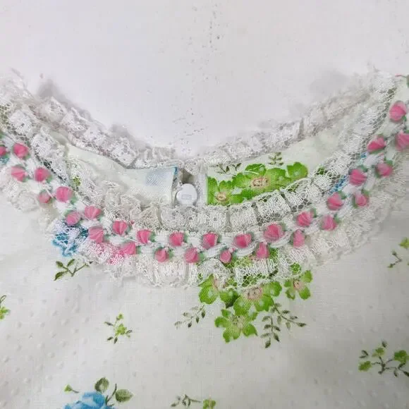 Vintage Handmade Dress Girls Size 6/7 Midi Maxi Floral Swiss Dot Boho - Picture 3 of 5